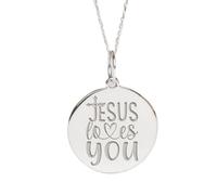 LKBEADS Collar con colgante de moneda grabada Jesús te ama, 24 mm, con cadena tipo cable de 45 cm | Plata de ley 925 | Joyería de regalo unisex | LK_PNDN_2157