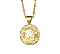LKBEADS Collar con colgante de moneda grabada Mememto Mori Amor Fati de 24 mm con cadena francesa de 45 cm | Plata de ley chapada en oro | Joyería unisex | LK_PNDN_1053