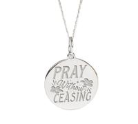 LKBEADS Collar con colgante de moneda grabada Pray Without Ceasing de 24 mm con cadena tipo cable de 45 cm | Plata de ley 925 | Joyería de regalo unisex | LK_PNDN_2221