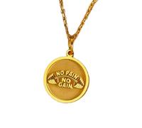 LKBEADS Collar con colgante de moneda grabada Sin dolor no hay ganancia de 24 mm con cadena tipo cable de 45 cm | Plata de ley chapada en oro | Joyería de regalo unisex | LK_PNDN_1182