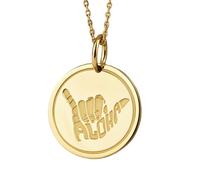 LKBEADS Collar con colgante de moneda hawaiana grabada Aloha de 24 mm con cadena tipo cable de 45 cm | Plata de ley bañada en oro | Joyería unisex | LK_PNDN_0731