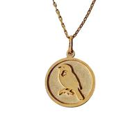 LKBEADS Collar con colgante de pájaro de chapado en oro |LK_NLC_01091 | plated 22mm round wolf medallion charm with 18 inch cable chain animal spirit jewelry gift for men women