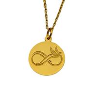 LKBEADS Collar con colgante de paloma del infinito en y oro |LK_NLC_01796 | gold plated astrology horoscope medallion 26mm round pendant with 18 inch cable chain for men women gift
