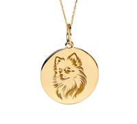 LKBEADS Collar con colgante de perro de chapado en oro |LK_NLC_02020 | necklace, 22mm round gold plated engraved medallion, 18 inch cable chain, symbol of balance growth