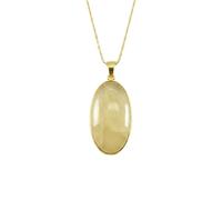 LKBEADS Collar con colgante de piedra de ágata natural amarilla de encaje, forma ovalada, color blanco roto, corte liso, 40x23 mm, con cadena de cable de 45 cm, joyería curativa hecha a mano,