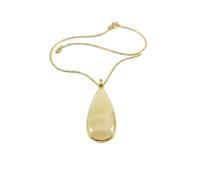LKBEADS Collar con colgante de piedra de ágata natural amarilla de encaje, forma ovalada, color blanco roto, corte liso, 38x19 mm, con cadena de cable de 45 cm, joyería curativa hecha a mano,