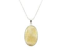 LKBEADS Collar con colgante de piedra de ágata natural amarilla de encaje, forma ovalada, color blanco roto, corte liso, 42x28 mm, con cadena de cable de 45 cm, joyería curativa hecha a mano,