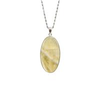 LKBEADS Collar con colgante de piedra de ágata natural amarilla de encaje, forma ovalada, color blanco roto, corte liso, 46x26 mm, con cadena de cable de 45 cm, joyería curativa hecha a mano,