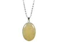 LKBEADS Collar con colgante de piedra de ágata natural amarilla de encaje, forma ovalada, color blanco roto, corte liso, 37x26 mm, con cadena de cable de 45 cm, joyería curativa hecha a mano,