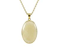 LKBEADS Collar con colgante de piedra de ágata natural amarilla de encaje, forma ovalada, color blanco roto, corte liso, 40x27 mm, con cadena de cable de 45 cm, joyería curativa hecha a mano,