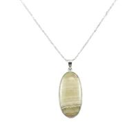 LKBEADS Collar con colgante de piedra de ágata natural amarilla de encaje, forma ovalada, color blanco roto, corte liso, 45x23 mm, con cadena de cable de 45 cm, joyería curativa hecha a mano,