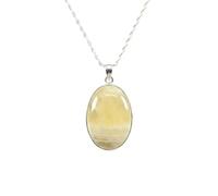 LKBEADS Collar con colgante de piedra de ágata natural amarilla de encaje, forma ovalada, color blanco roto, corte liso, 34x24 mm, con cadena de cable de 18", joyería curativa hecha a mano,