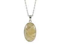 LKBEADS Collar con colgante de piedra de ágata natural amarilla de encaje, forma ovalada, color blanco roto, corte liso, 48x14 mm, con cadena de cable de 45 cm, joyería curativa hecha a mano,