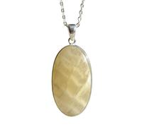 LKBEADS Collar con colgante de piedra de ágata natural amarilla de encaje, forma ovalada, color blanco roto, corte liso, 23x24 mm, con cadena de cable de 45 cm, joyería curativa hecha a mano,