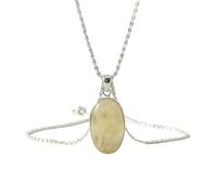 LKBEADS Collar con colgante de piedra de ágata natural amarilla de encaje, forma ovalada, color blanco roto, corte liso, 34x20 mm, con cadena de cable de 45 cm, joyería curativa hecha a mano,