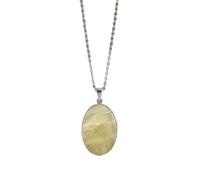 LKBEADS Collar con colgante de piedra de ágata natural amarilla de encaje, forma ovalada, color blanco roto, corte liso, 39x37 mm, con cadena de cable de 45 cm, joyería curativa hecha a mano,