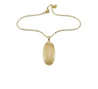 LKBEADS Collar con colgante de piedra de ágata natural amarilla de encaje, forma ovalada, color blanco roto, corte liso, 38x19 mm, con cadena de cable de 45 cm, joyería curativa hecha a mano,
