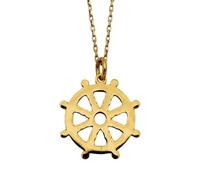 LKBEADS Collar con colgante de rueda del Dharma de y oro |LK_NLC_01763 | plated engraved round disc pendant with 18 inch cable chain 22-24 mm celestial symbol jewelry gift for