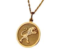 LKBEADS Collar con colgante de tigre de chapado en oro |LK_NLC_01476 | plated round disc engraved lion charm with 18 inch cable chain 24 mm animal pendant 1.5 mm thick strength