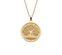 LKBEADS Collar con colgante del Árbol de la Vida en y oro |LK_NLC_01532 | necklace gold plated round engraved religious medallion 24mm disc pendant 18 inch cable chain faith