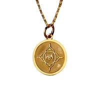 LKBEADS Collar con colgante del chakra sacro de color oro |LK_NLC_01137 | necklace with 18 inch cable chain, 24 mm round engraved california map disc pendant, 1.5 mm thick high