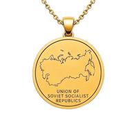 LKBEADS Collar con colgante del mapa de la Unión de Repúblicas Socialistas Soviéticas en plata de ley 925, chapado en oro, redondo de 30 mm con contorno grabado y cadena de 45 cm (18") |LKN_MAP_01065
