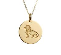 LKBEADS Collar con colgante del signo zodiacal Leo en y oro |LK_NLC_01662 | Colgante redondo chapado con símbolo astrológico de león disco de 22 mm con cadena de cable de 45 cm. Joyería del horóscopo.