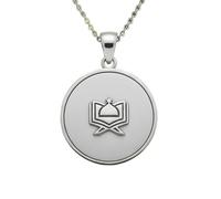 LKBEADS Collar con colgante en relieve con símbolo de conocimiento islámico, fabricado en plata de ley 925 con baño de plata, cadena de eslabones de 45 cm (18"), forma redonda | LK_EMBO_00836