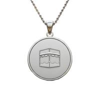 LKBEADS Collar con colgante en relieve de la Mezquita Sagrada (Masjid al-Haram) y la Kaaba, fabricado en plata de ley 925 con baño de plata. Cadena de eslabones de 45 cm.| LK_EMBO_00817