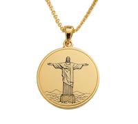 LKBEADS Collar con colgante grabado de Cristo Redentor, hecho en plata de ley 925 con baño de oro y cadena de 45 cm (18"). Joyería hecha a mano para hombres y mujeres | LKD_EGP_00740