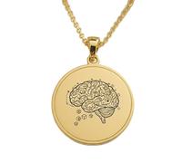 LKBEADS Collar con colgante grabado de ilustración anatómica del cerebro, hecho de plata de ley 925 chapada en oro con cadena de cable de 45 cm (18"). Joyería para hombres y mujeres | LKD_EGP_00942