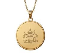 LKBEADS Collar con colgante grabado de pagoda zen, hecho en plata de ley 925 con baño de oro y cadena de cable de 45 cm (18"). Joyería hecha a mano para hombres y mujeres | LKD_EGP_00651
