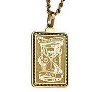 LKBEADS Collar con colgante Memento Mori en relieve, fabricado en plata de ley 925 con baño de oro, cadena de eslabones de 45 cm (18"), dije rectangular para joyería unisex |LK_EMBO_00741