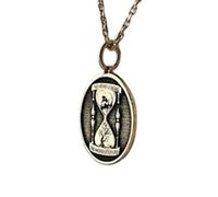 LKBEADS Collar con colgante Memento Mori en relieve, hecho de plata de ley 925 con baño de oro, cadena de cable de 45 cm (18"), dije ovalado para joyería unisex hecha a mano | LK_EMBO_00308