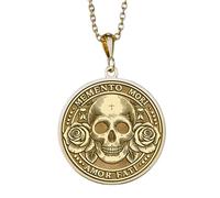 LKBEADS Collar con colgante Memento Mori en relieve, hecho de plata de ley 925 con baño de oro, cadena de eslabones de 45 cm (18"), dije redondo para joyería unisex hecha a mano | LK_EMBO_00287