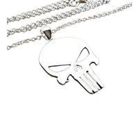LKBEADS Collar con colgante minimalista de calavera de Punisher en plata de ley 925 con forma elegante y cadena de cable de 45 cm (18 pulgadas) bañada en plata. Joyería con significado |LKD_3DM_00552