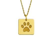 LKBEADS Collar con colgante minimalista de huella de pata en plata de ley 925, forma cuadrada, con cadena de cable de 45 cm (18 pulgadas), chapado en oro. Joyería con significado |LKD_3DM_00345