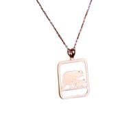 LKBEADS Collar con colgante minimalista de oso mamá en plata de ley 925, forma rectangular, con cadena de cable de 45 cm (18 pulgadas), chapado en oro. Joyería con significado |LKD_3DM_00713