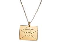 LKBEADS Collar con colgante minimalista de sobre de amor en plata de ley 925, forma rectangular, con cadena de cable de 45 cm (18 pulgadas), chapado en oro. Joyería con significado |LKD_3DM_00317