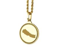 LKBEADS Collar con colgante redondo de 25 mm con mapa de Nepal grabado en plata de ley 925, chapado en oro, joyería para viajes, ciudad y país, unisex |LK_EGMP_0102