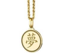 LKBEADS Collar con colgante redondo de 28 mm con símbolo japonés de ira grabado en plata de ley 925, chapado en oro, para hombres y mujeres, con cable de 45 cm. Joyería hecha a mano |LK_ENGP_0601