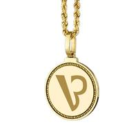 LKBEADS Collar con colgante redondo de 28 mm con símbolo japonés Kanji de la libertad grabado en plata de ley 925, chapado en oro, para hombre y mujer, con cable de 45 cm (18 pulgadas) |LK_ENGP_0092