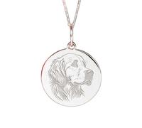 LKBEADS Collar con colgante redondo de con retrato de perro |LK_NLC_02362 | round engraved lion medallion with 18 inch cable chain polished animal symbol strength courage everyday