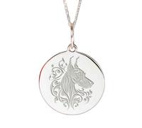 LKBEADS Collar con colgante redondo de perro Doberman en |LK_NLC_02369 | and women 24mm round spiritual design pendant with 18 inch cable chain gold plated finish jewelry gift