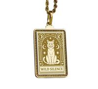 LKBEADS Collar con colgante Wild Silence en relieve, fabricado en plata de ley 925 con baño de oro, cadena de eslabones de 45 cm (18"), dije rectangular para joyería unisex | LK_EMBO_00716