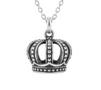 LKBEADS Collar con corona de plata de ley 925. Plata. Pequeño |LK_NLC_02646 | 24mm round crowned lion medallion necklace with 18 inch cable chain symbol of strength courage leadership