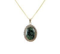 LKBEADS Collar con dije de ágata india natural, color verde, forma ovalada, colgante de plata de ley 925 con cadena de cable de 45 cm (18 pulgadas), joyería para hombres y mujeres |LK_S_GP_0008