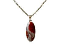LKBEADS Collar con dije de ágata natural de encaje loco, color rojo, forma ovalada, plata de ley 925, con cadena de cable de 45 cm (18 pulgadas), joyería para hombres y mujeres |LK_S_GP_0042