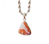 LKBEADS Collar con dije de ágata natural de encaje loco, color rosa, forma trillón, plata de ley 925, con cadena de cable de 45 cm, joyería para hombres y mujeres |LK_S_GP_0032