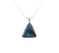 LKBEADS Collar con piedra natural de crisocolatrillo azul de corte liso de 32x30 mm con cadena de cable de 18" y dije, joyería curativa hecha a mano, accesorios de astrología |L_GMYP_0363